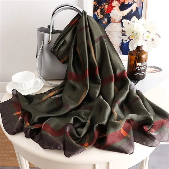 Fashion Silk Scarf Leopard Printed Bandana Shawl #FS323