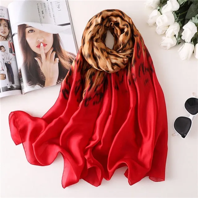 Fashion Silk Scarf Leopard Printed Bandana Shawl #FS323