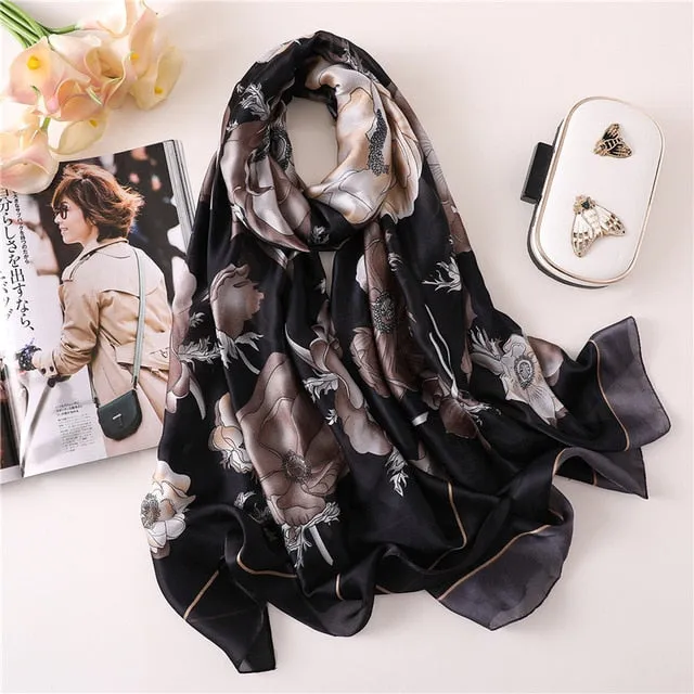 Fashion Silk Scarf Leopard Printed Bandana Shawl #FS323