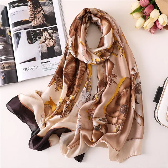 Fashion Silk Scarf Leopard Printed Bandana Shawl #FS323