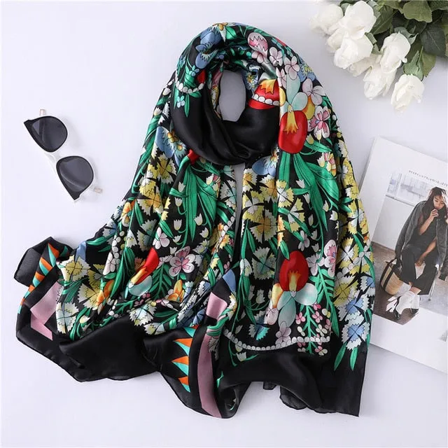 Fashion Silk Scarf Leopard Printed Bandana Shawl #FS323