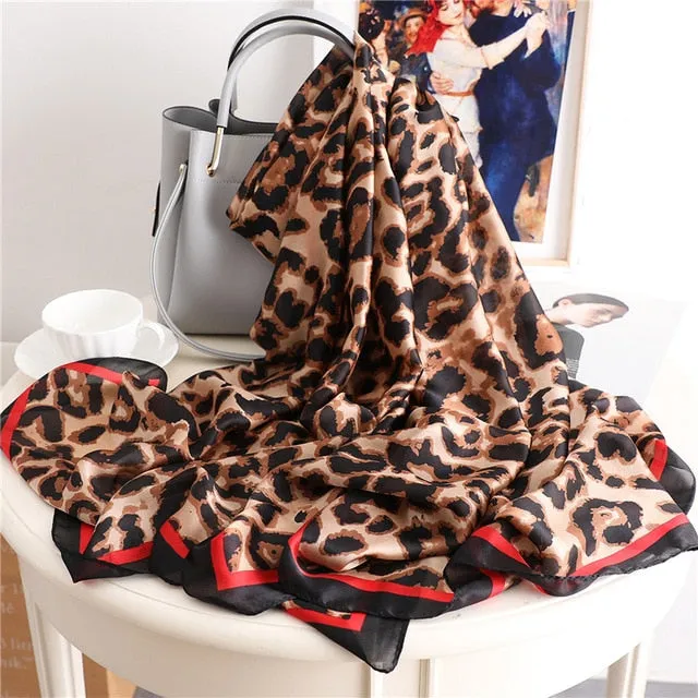 Fashion Silk Scarf Leopard Printed Bandana Shawl #FS323