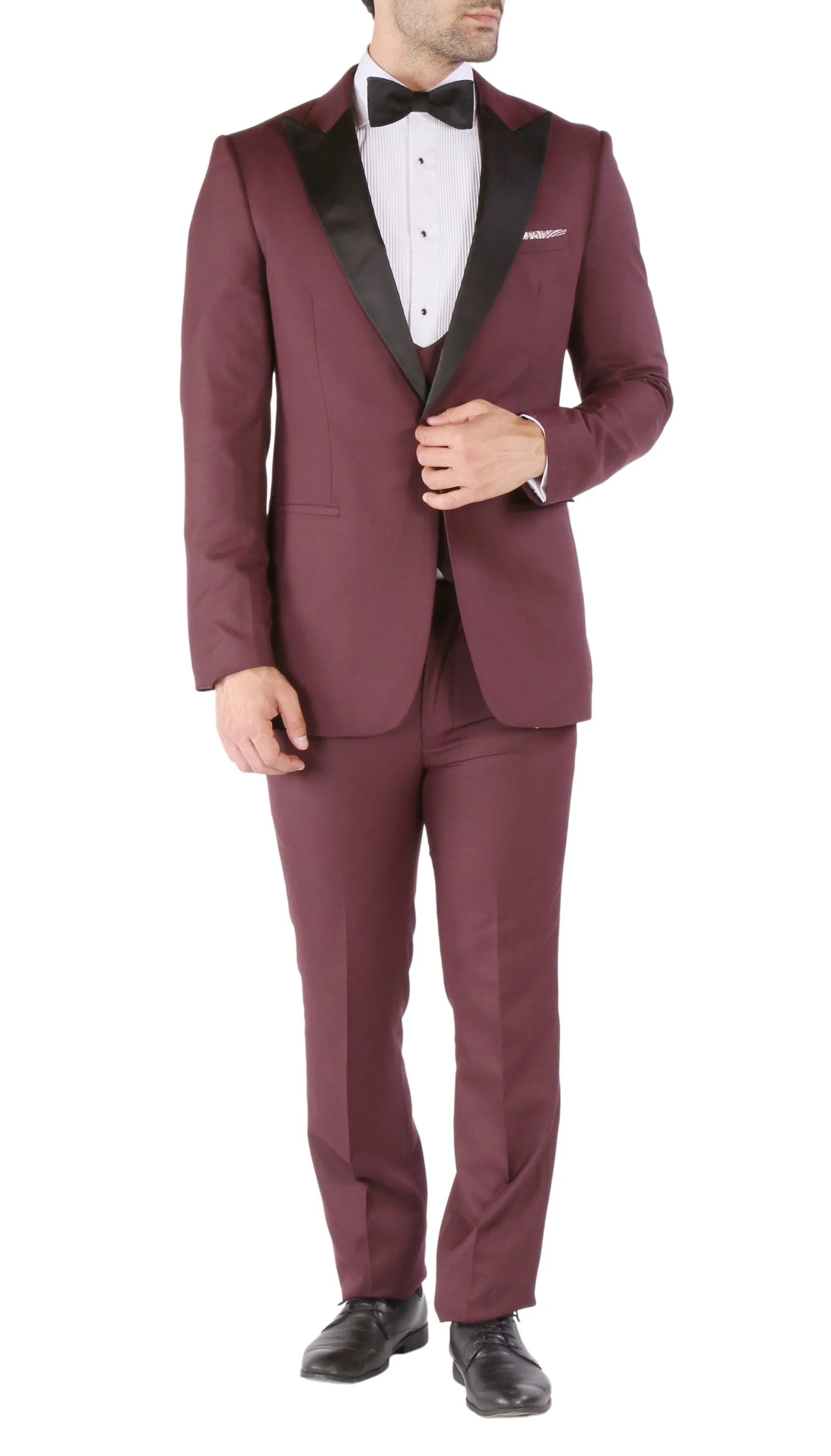 Ferrecci Luna 3 Piece Slim Fit Bugundy Peak Lapel Tuxedo