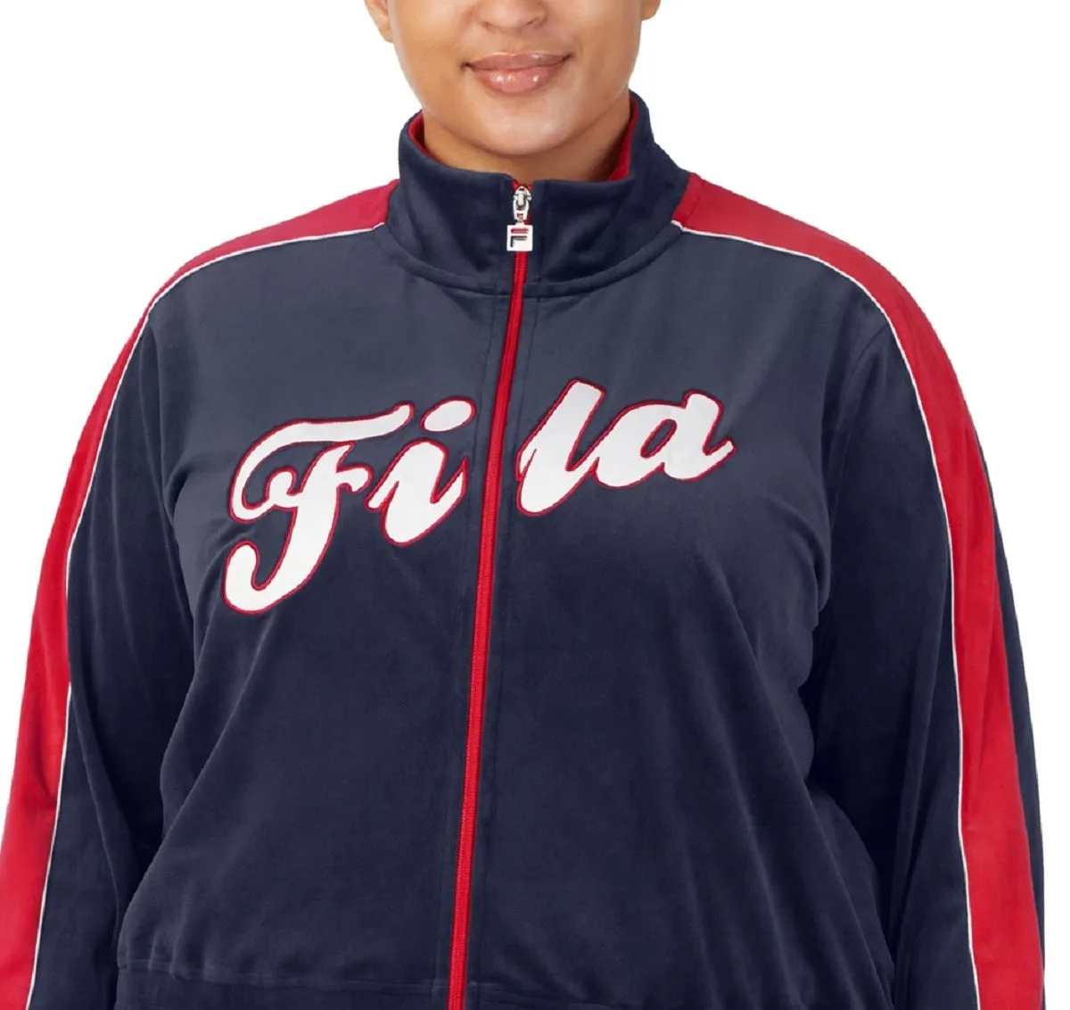 Fila Women's Valery Logo Zip Front Velour Jacket Blue Size 1X