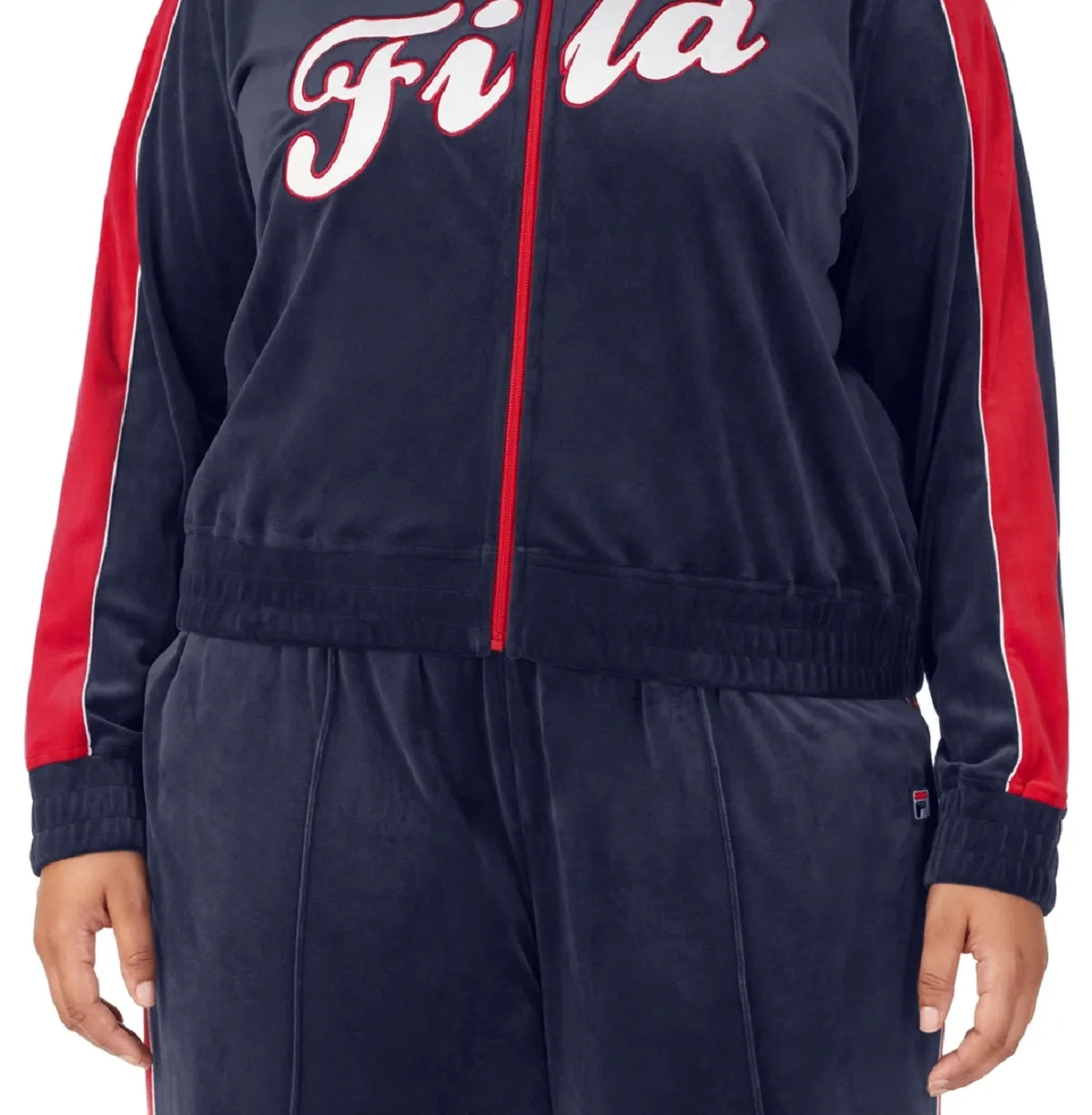 Fila Women's Valery Logo Zip Front Velour Jacket Blue Size 1X