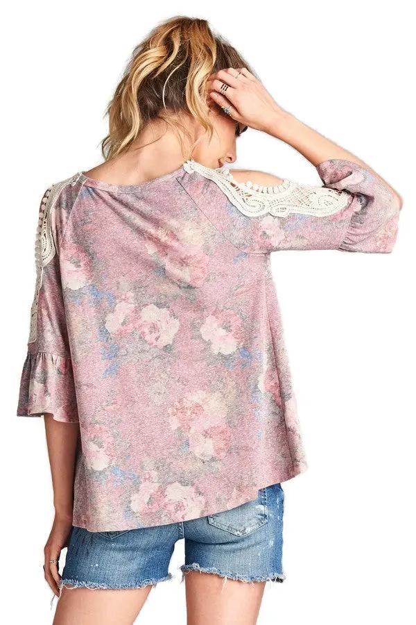 Floral Crochet Washed Top, Rose