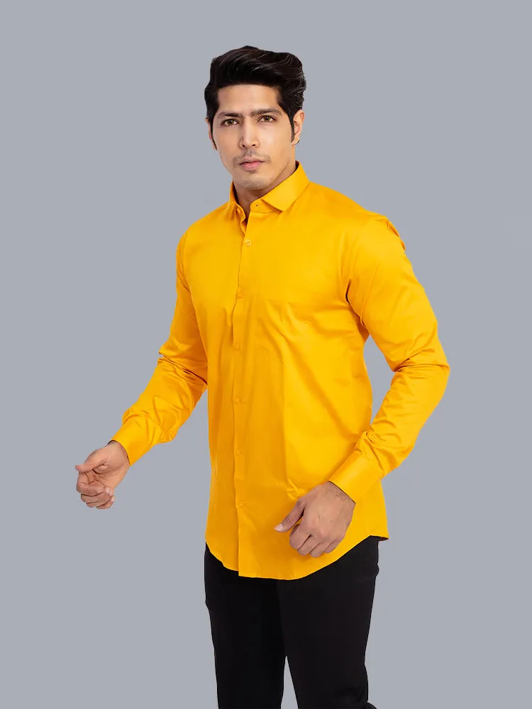 Formal Shirts for Men - Mustard Yellow Solid Satin