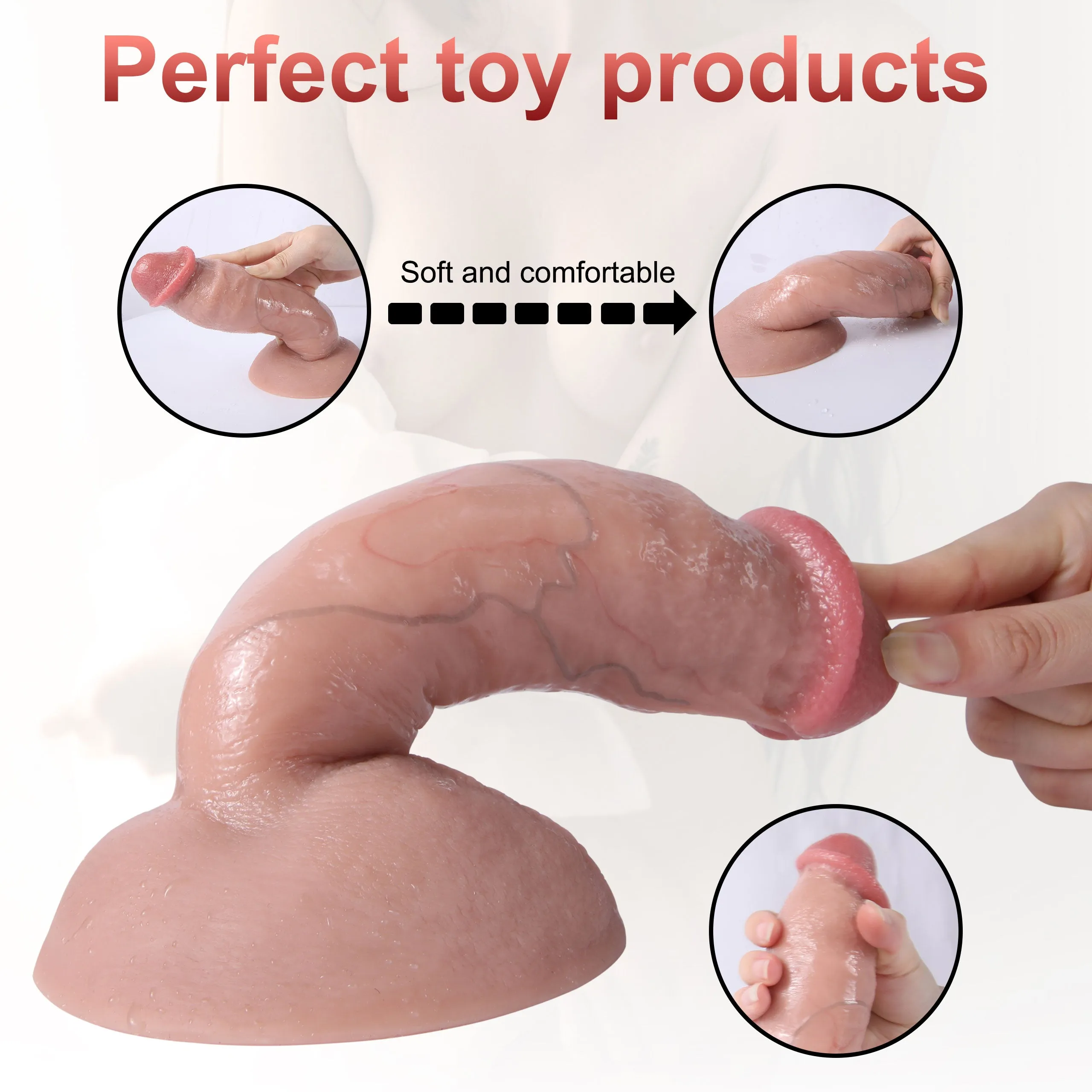 G19 Ultra Realistic Dual Density Liquid Silicone Suction Cup Dildo with Blushed Head 8.5 Inch