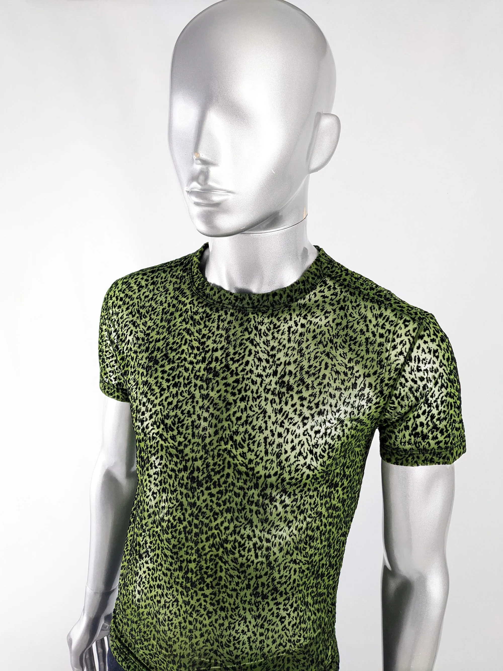 Gianni Versace Versus Vintage Mens Green Sheer Mesh Shirt, 1990s