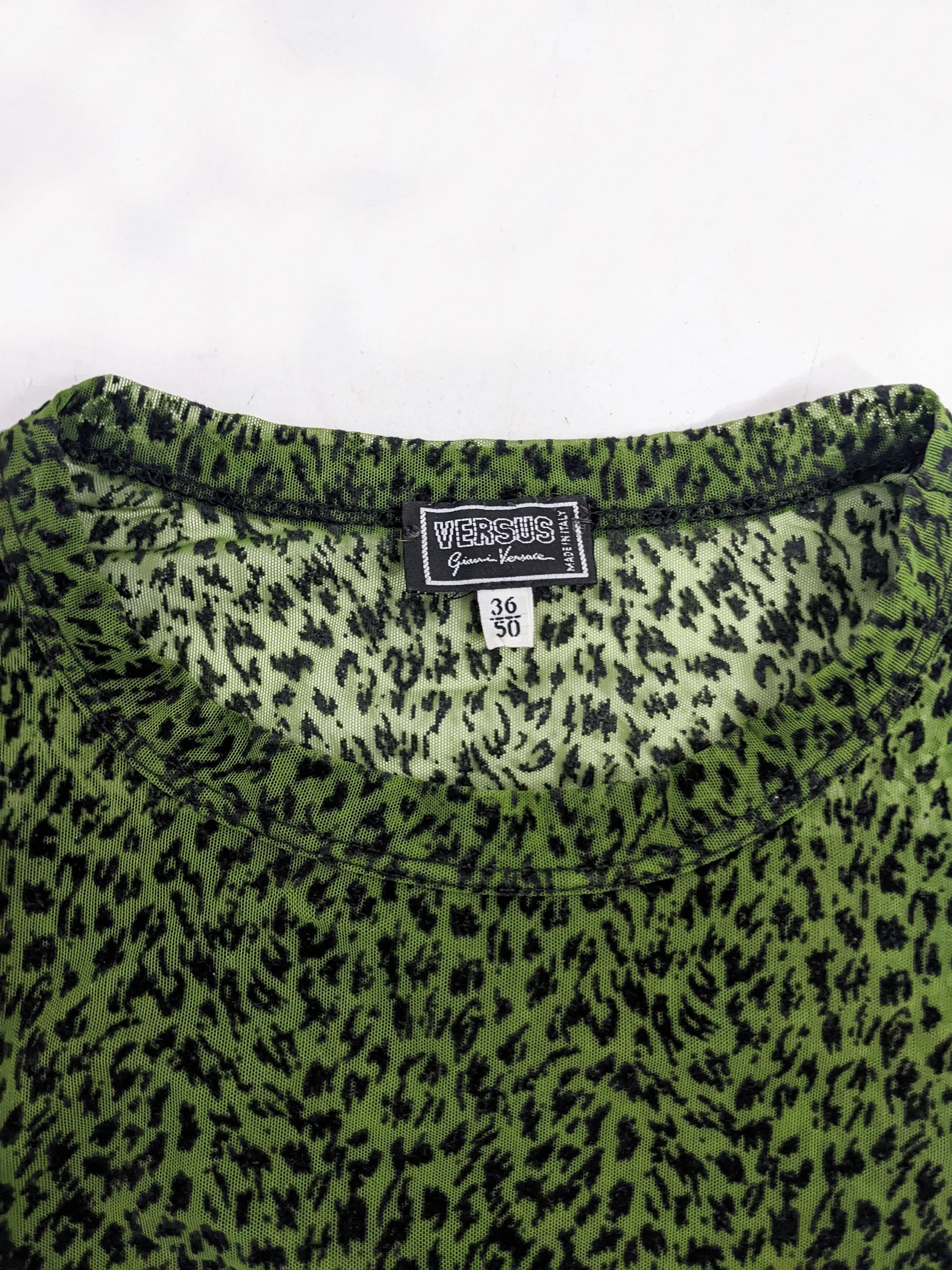 Gianni Versace Versus Vintage Mens Green Sheer Mesh Shirt, 1990s