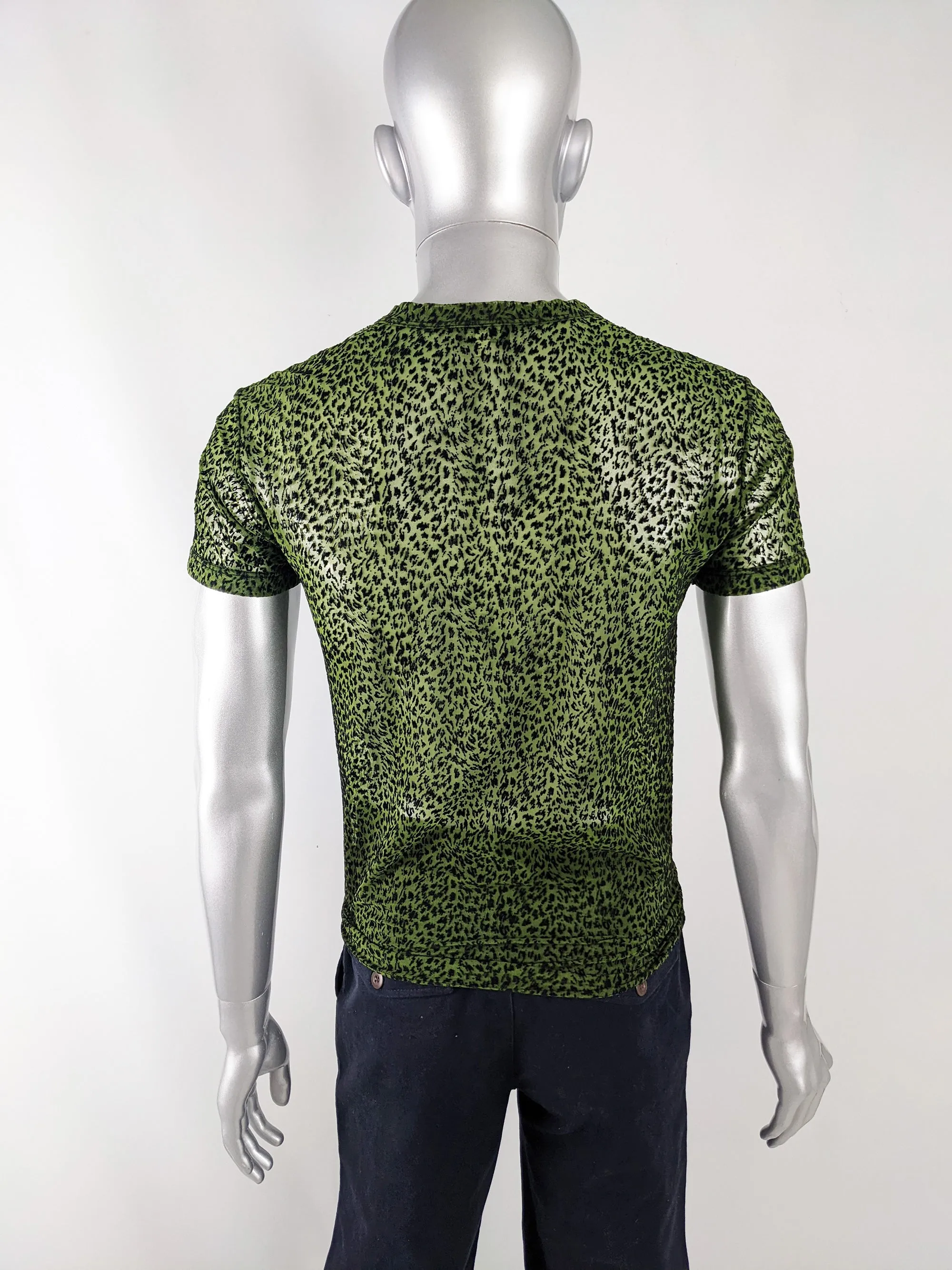 Gianni Versace Versus Vintage Mens Green Sheer Mesh Shirt, 1990s