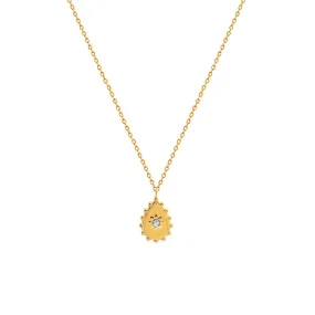 Golden Droplet Pendant Necklace with Geometric Zircon Inlay