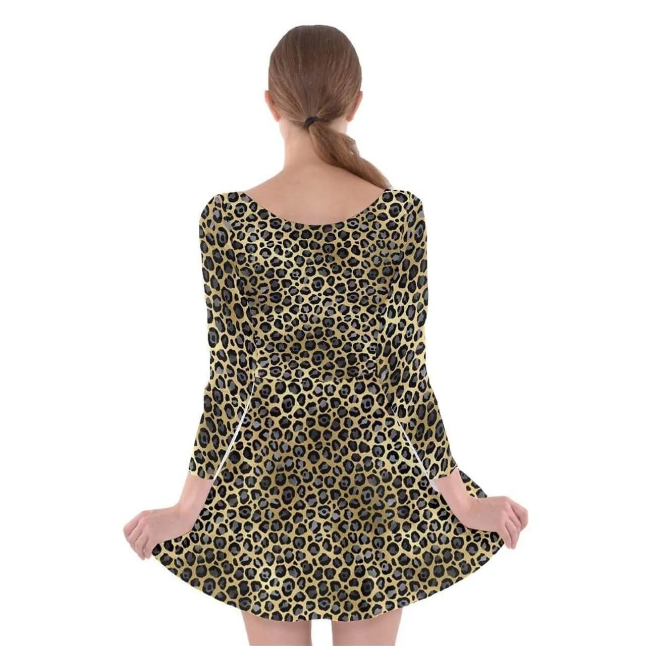 GOLDEN LEOPARD Long Sleeve Skater Dress