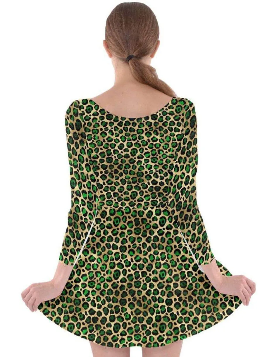 GOLDEN LEOPARD Long Sleeve Skater Dress