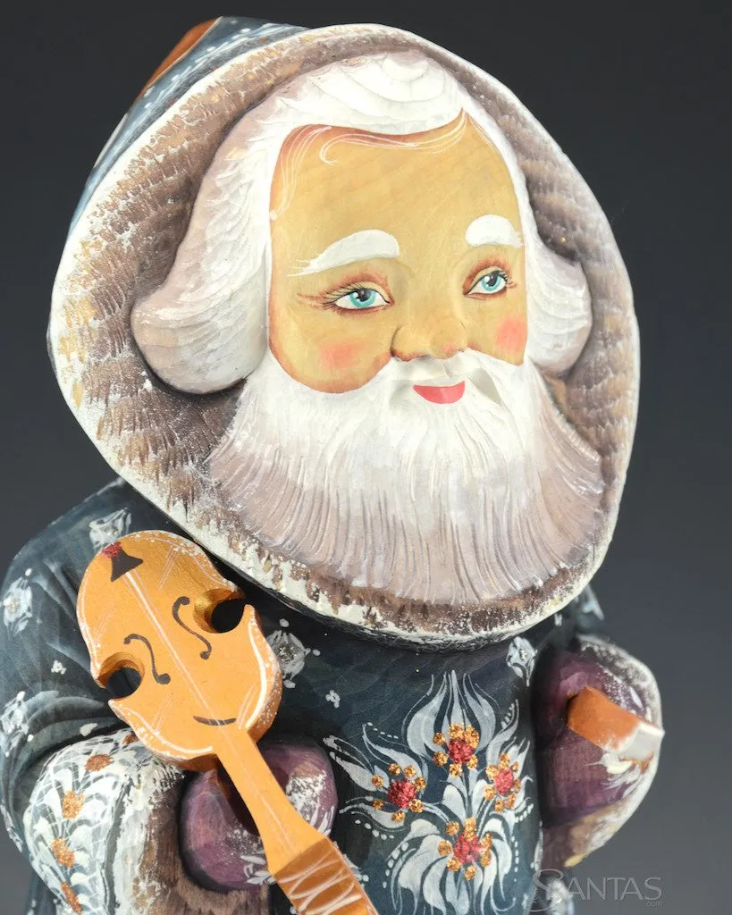 Grandfather Frost and Violin Russian Santa Carving