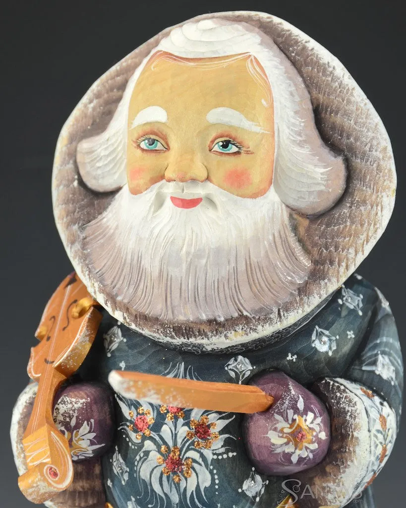 Grandfather Frost and Violin Russian Santa Carving