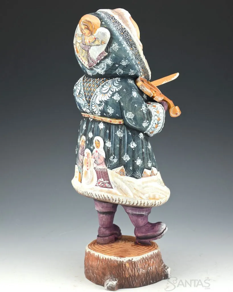 Grandfather Frost and Violin Russian Santa Carving