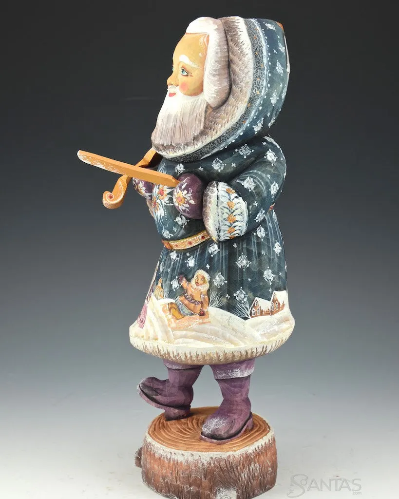 Grandfather Frost and Violin Russian Santa Carving