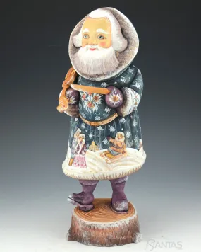 Grandfather Frost and Violin Russian Santa Carving