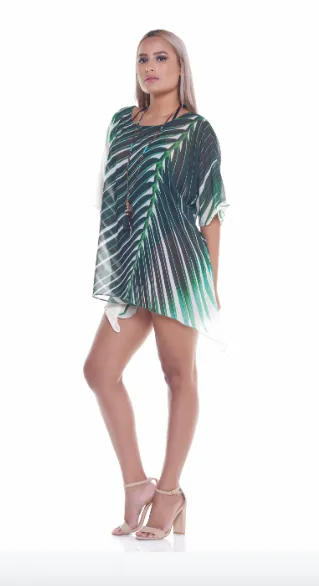 Green leaf coverup, resort wear, tunic