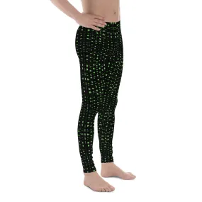 Green Meshed Men's Leggings, Best Premium Meggings Compression Running Tights-Made in USA/EU/MX