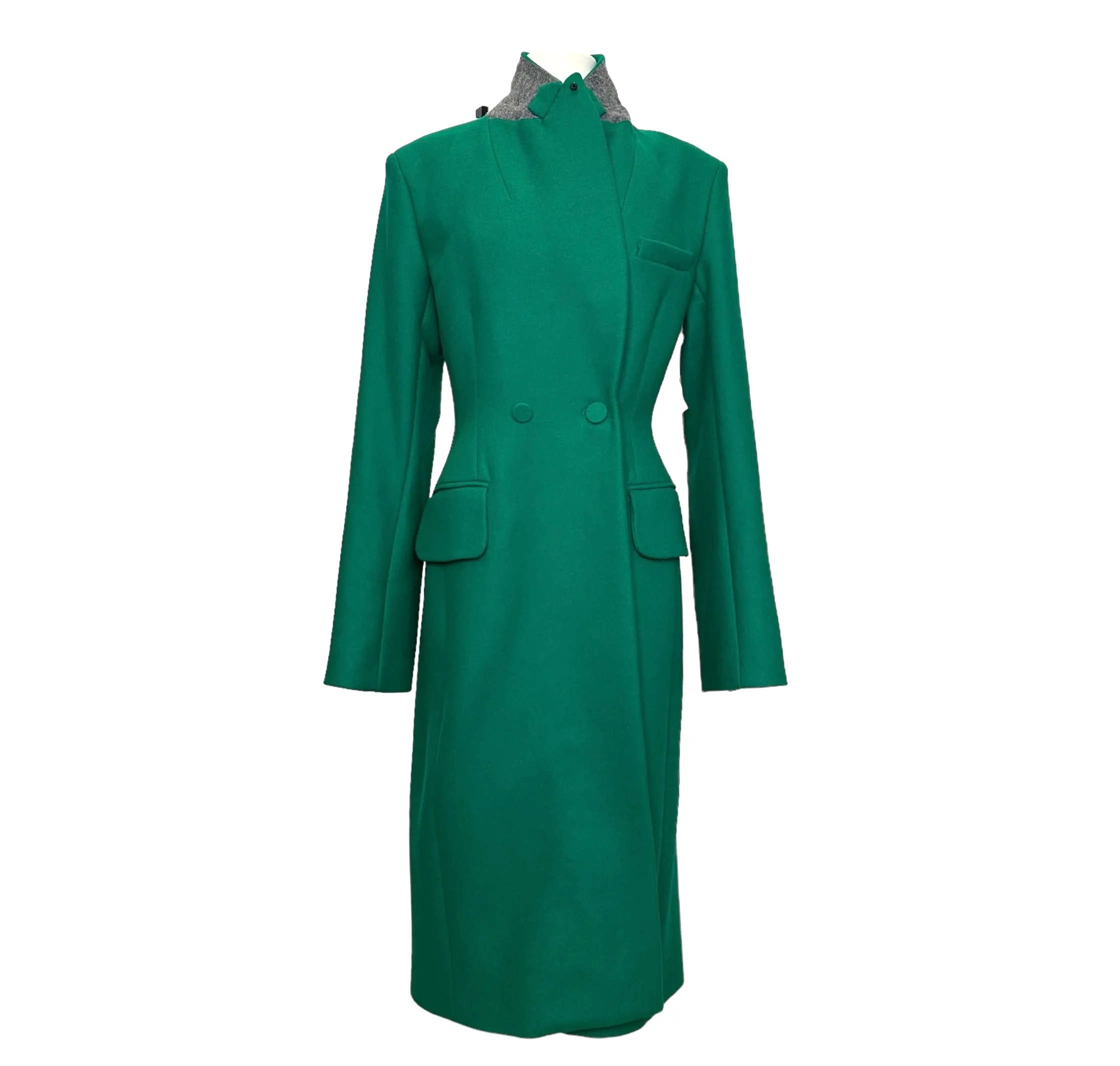 Green Wool Coat w/Faux-Fur - 6