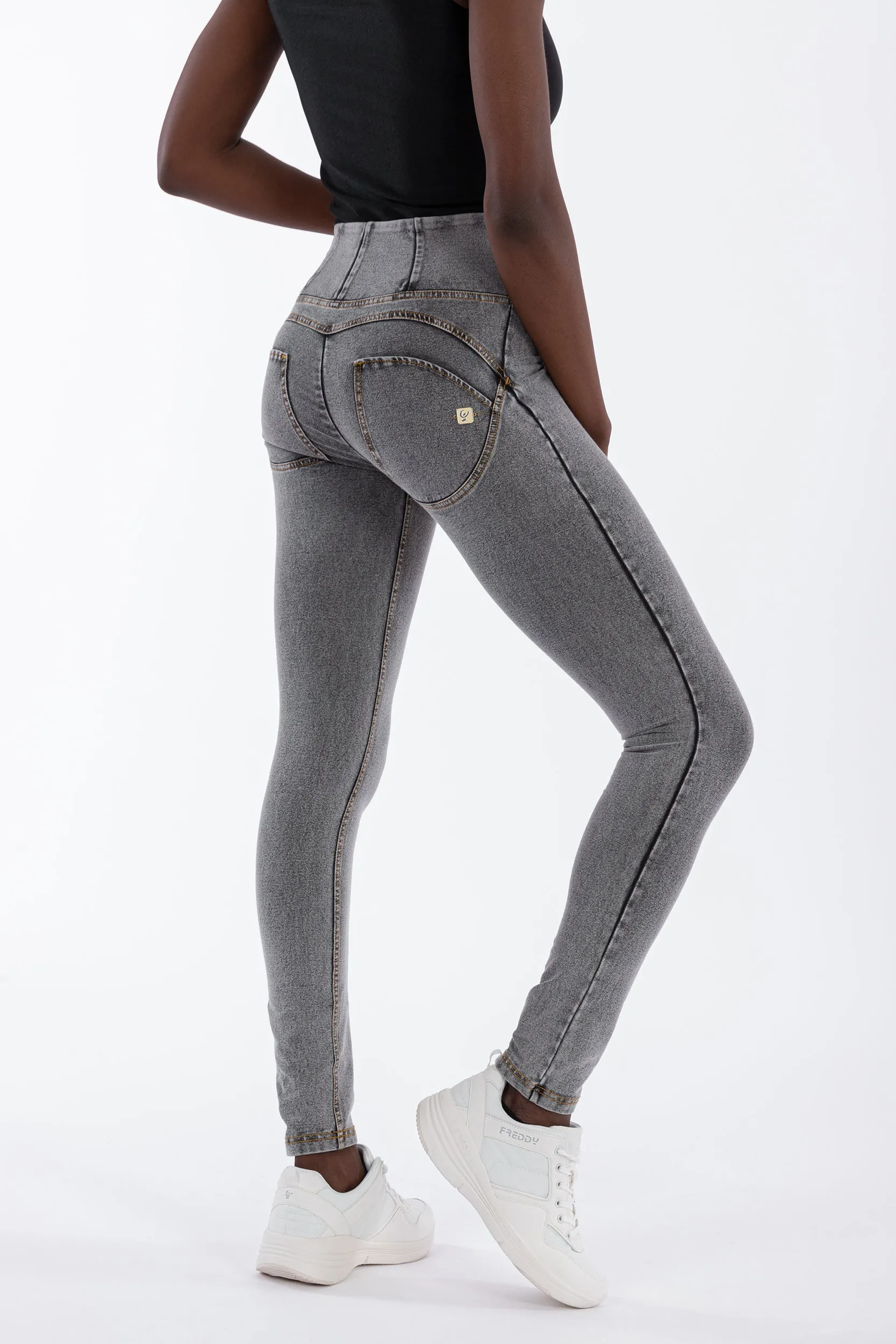 Grey Denim High Waist Ankle Length