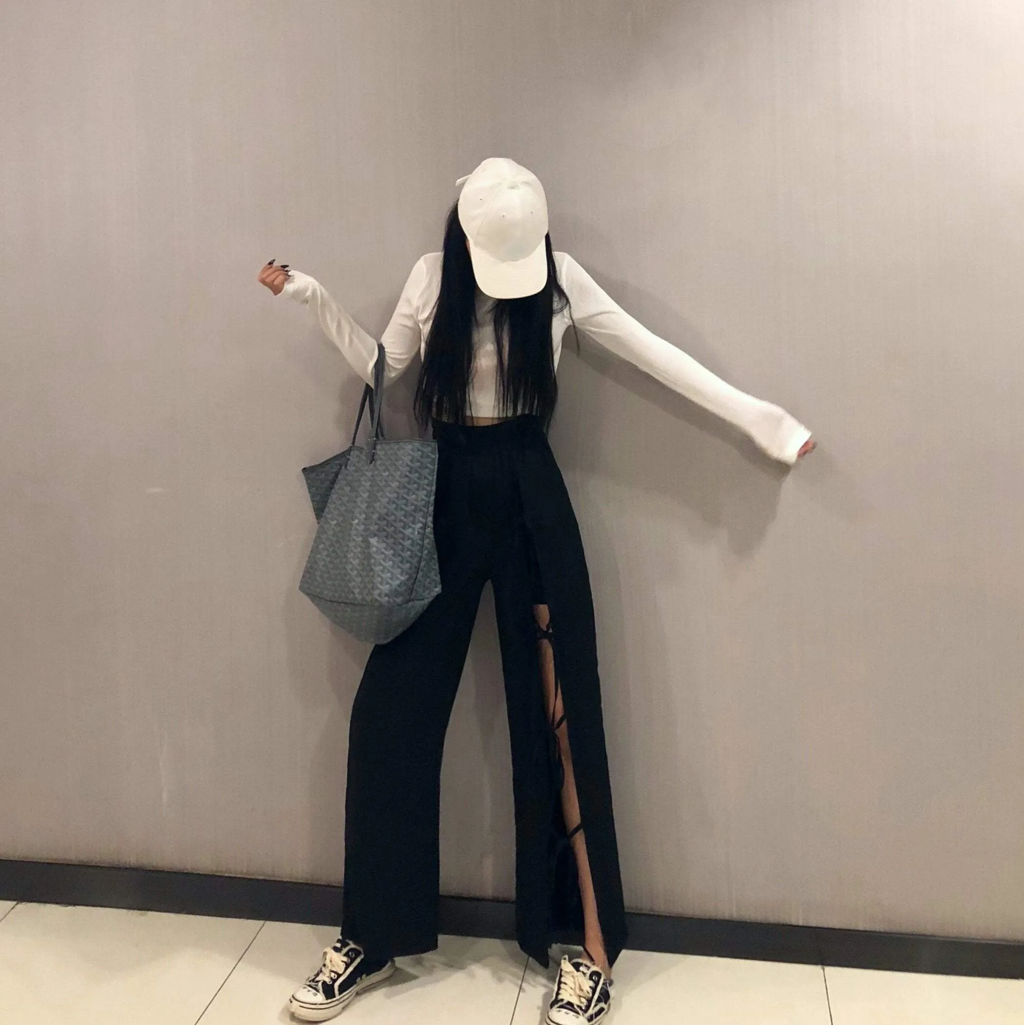 Grunge Black Oversized High Waist Slit Pants