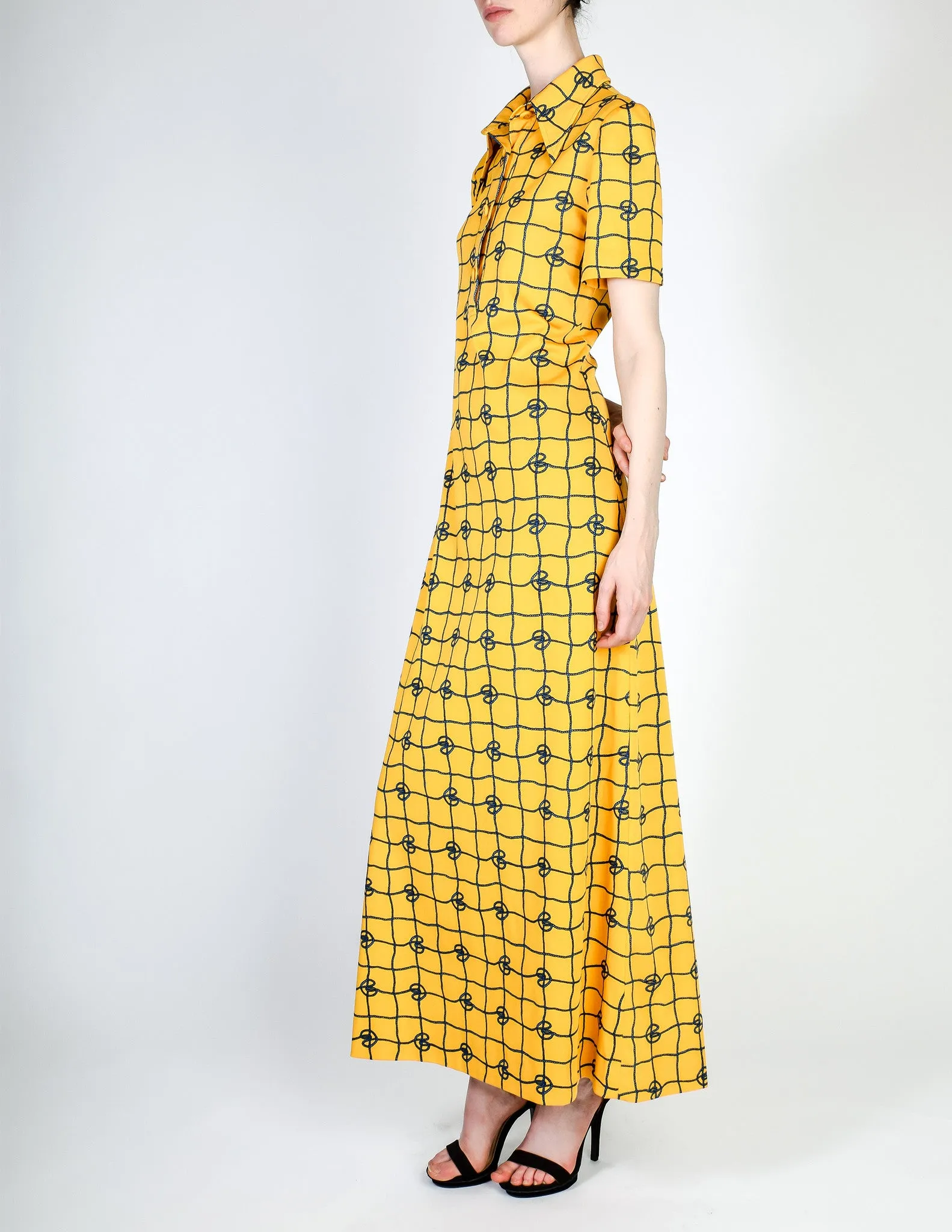 Gucci Vintage Rope Print Yellow Maxi Shirt Dress