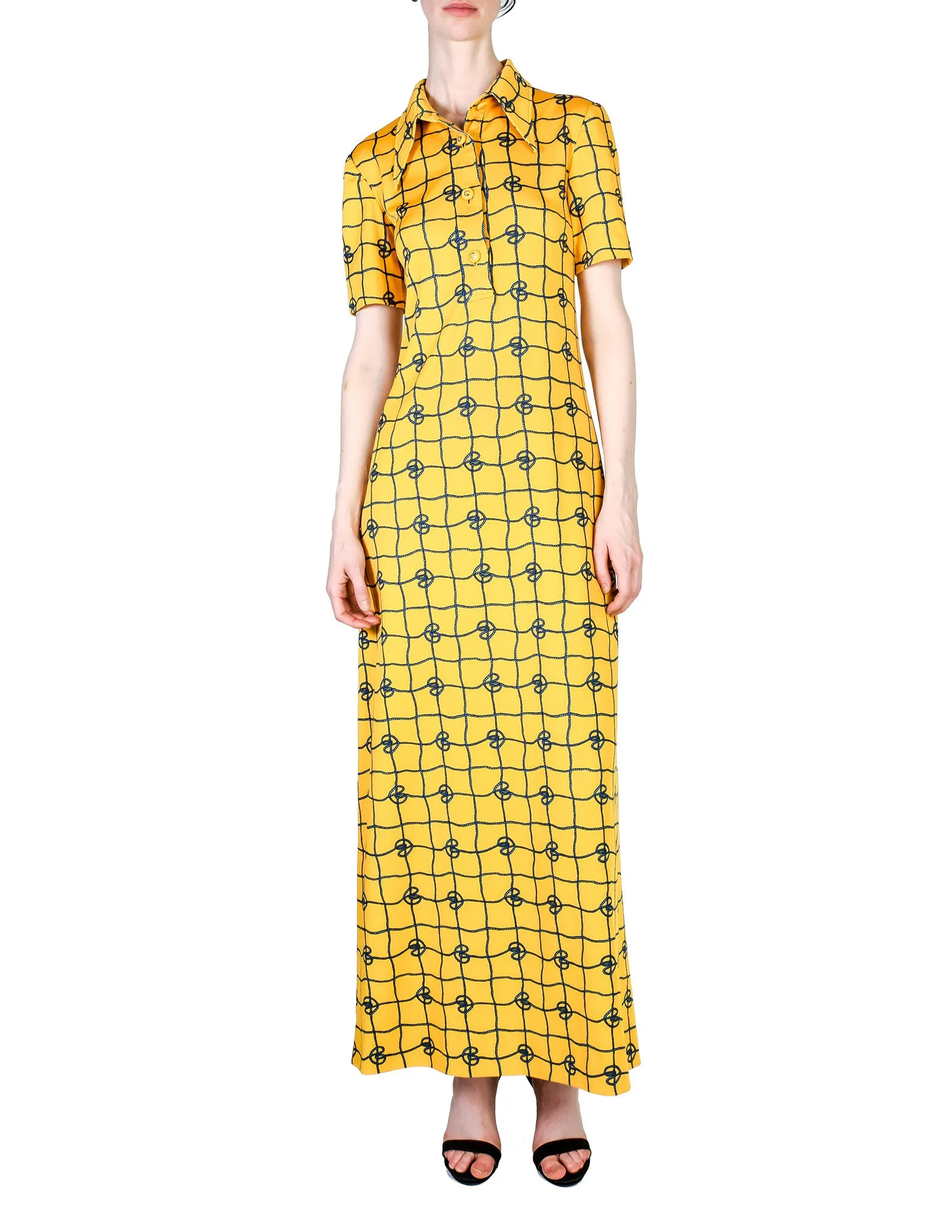 Gucci Vintage Rope Print Yellow Maxi Shirt Dress