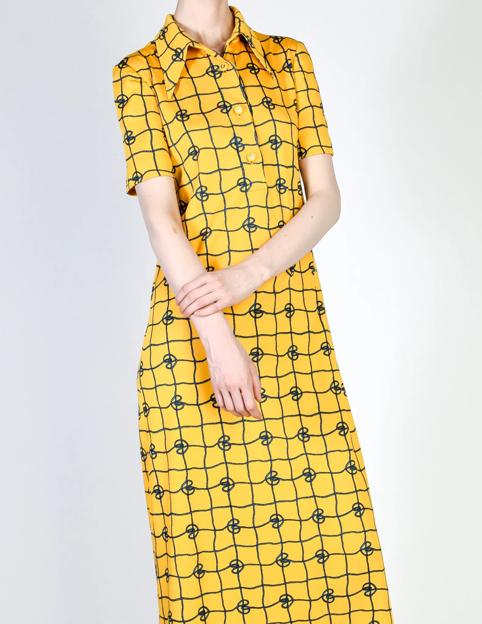 Gucci Vintage Rope Print Yellow Maxi Shirt Dress