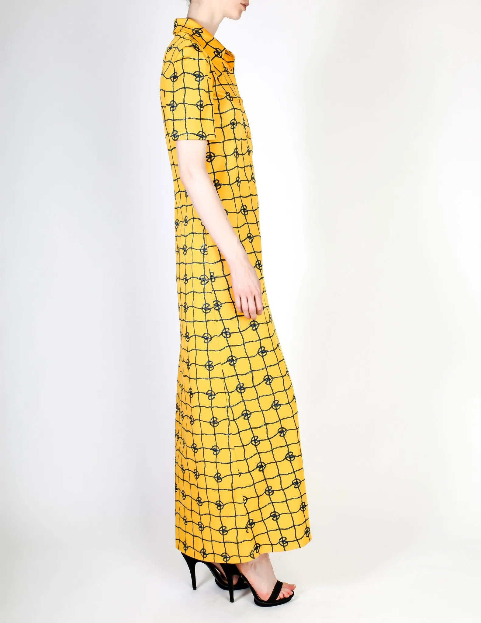 Gucci Vintage Rope Print Yellow Maxi Shirt Dress