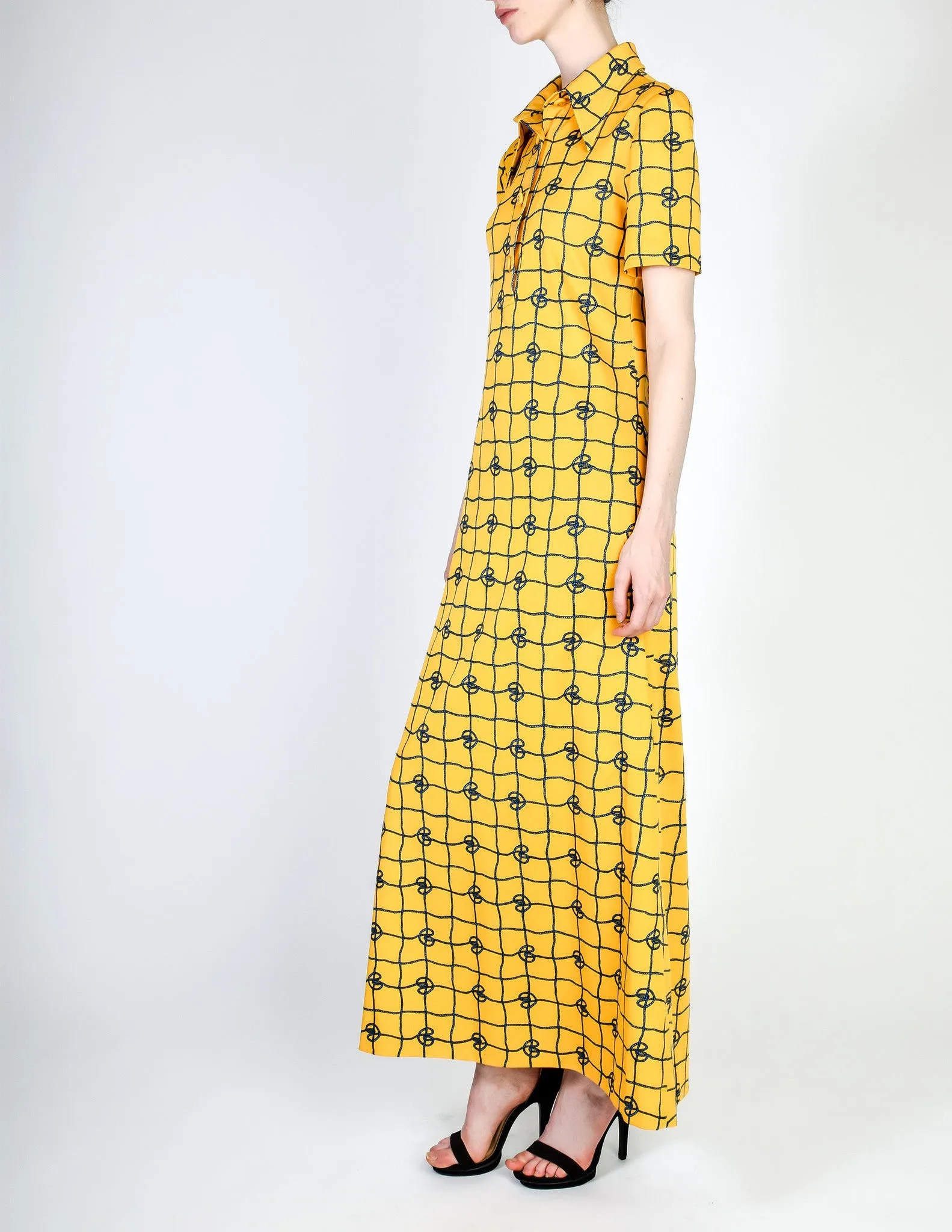 Gucci Vintage Rope Print Yellow Maxi Shirt Dress