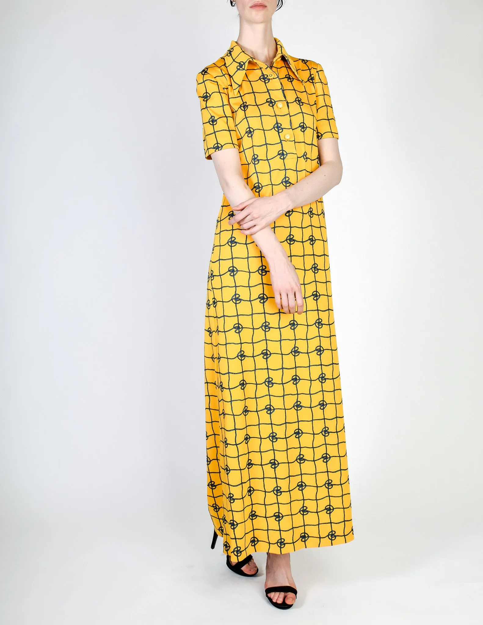 Gucci Vintage Rope Print Yellow Maxi Shirt Dress