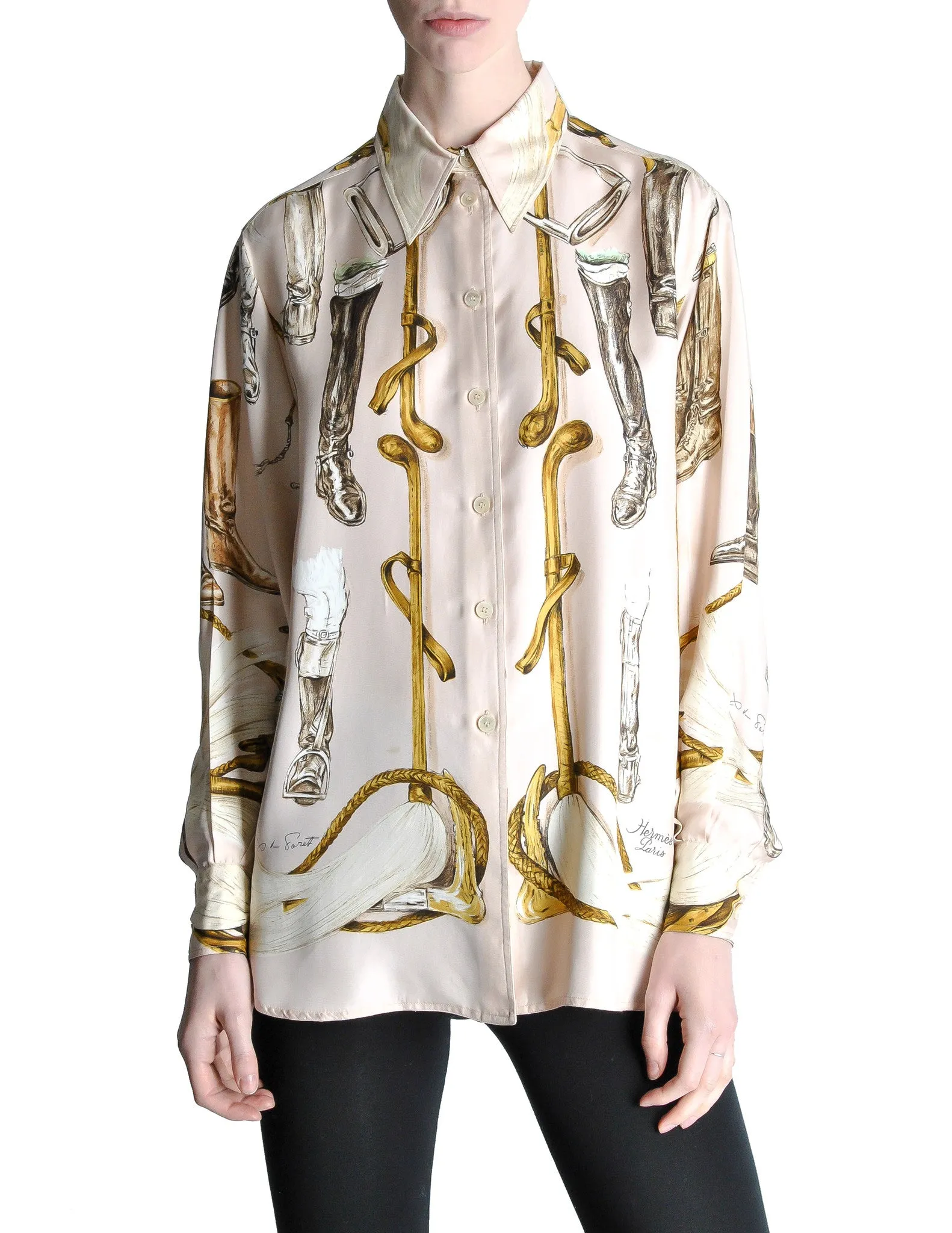 Hermès Vintage 'A Propos de Bottes' by Xavier de Poret Silk Button Down Shirt