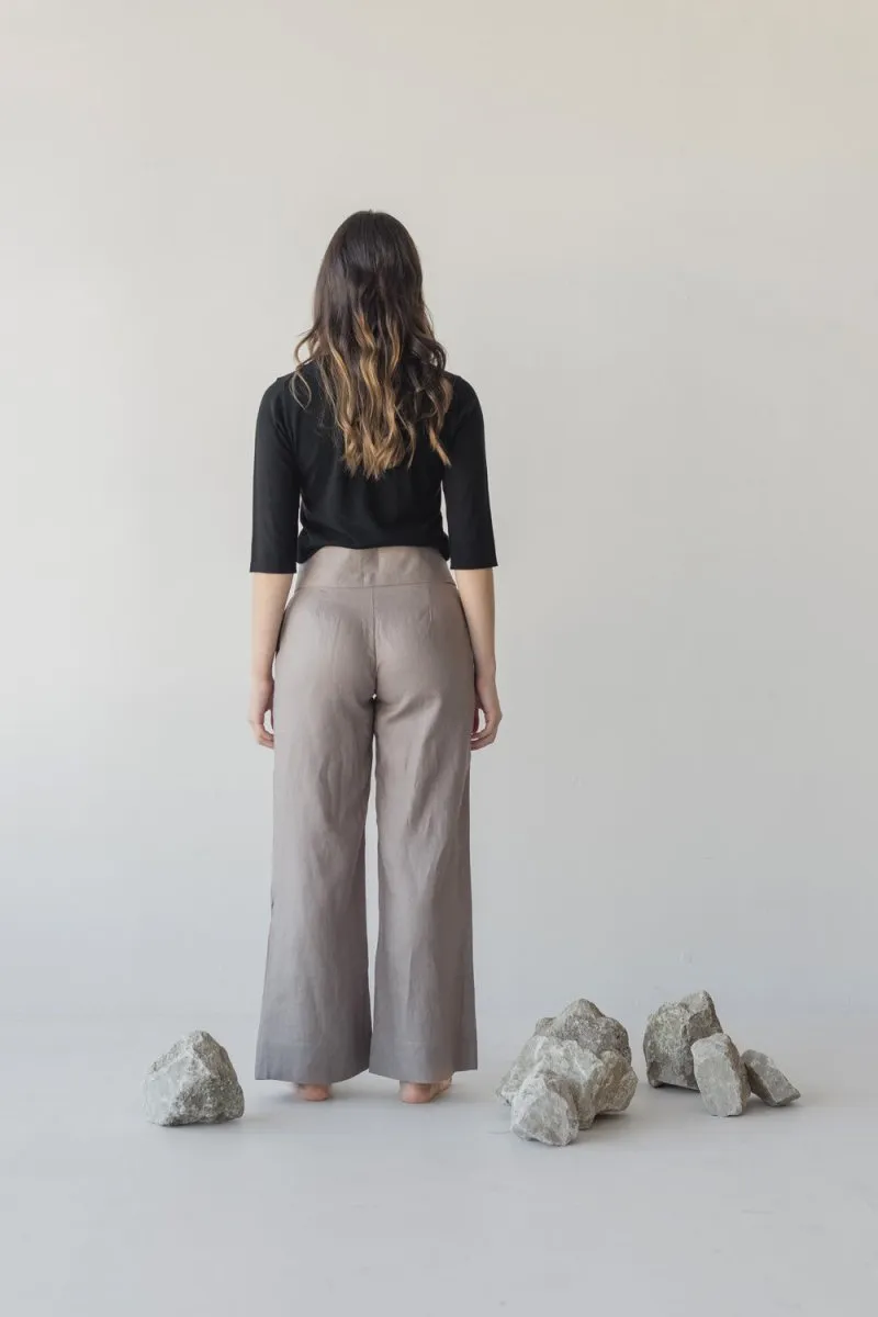 High-waist Linen Pants with Origami Belt