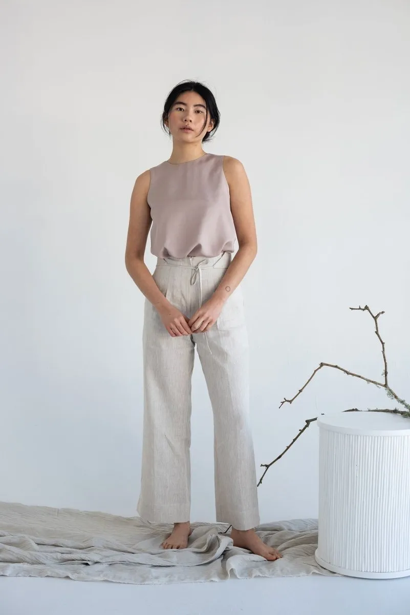 High-waist Linen Pants with Origami Belt