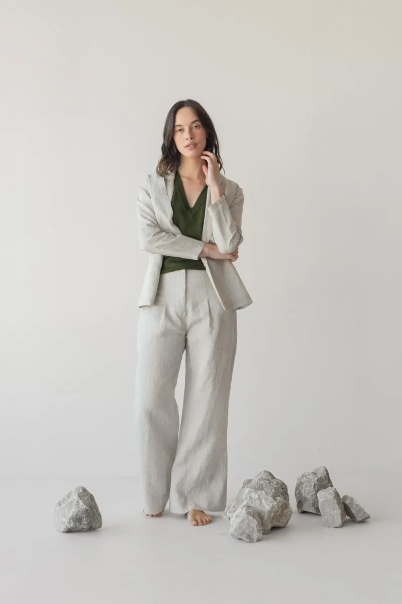 High-waist Linen Pants with Origami Belt