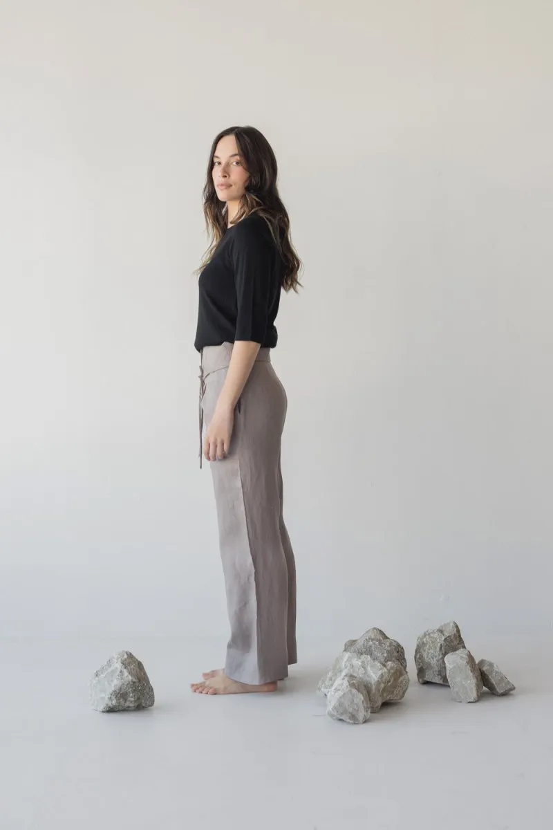 High-waist Linen Pants with Origami Belt