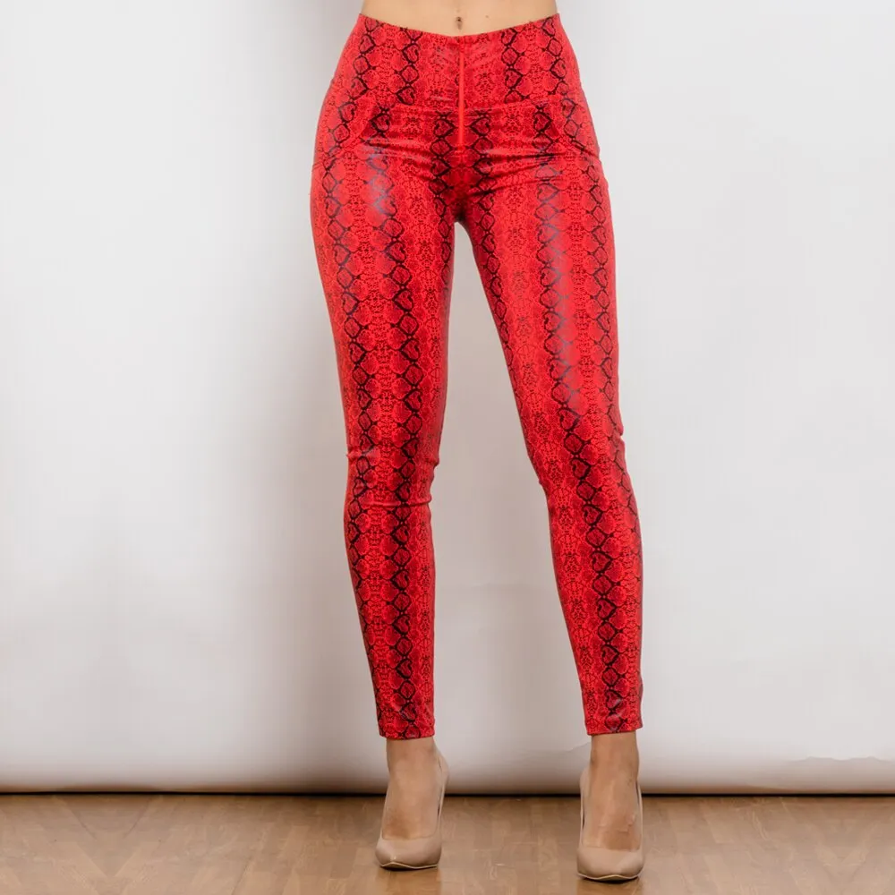 High Waist Red Snake Pattern Printing