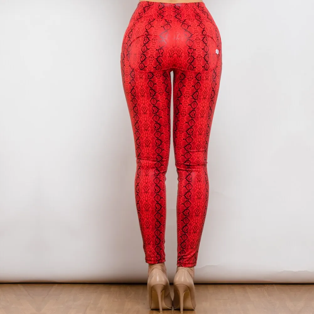 High Waist Red Snake Pattern Printing