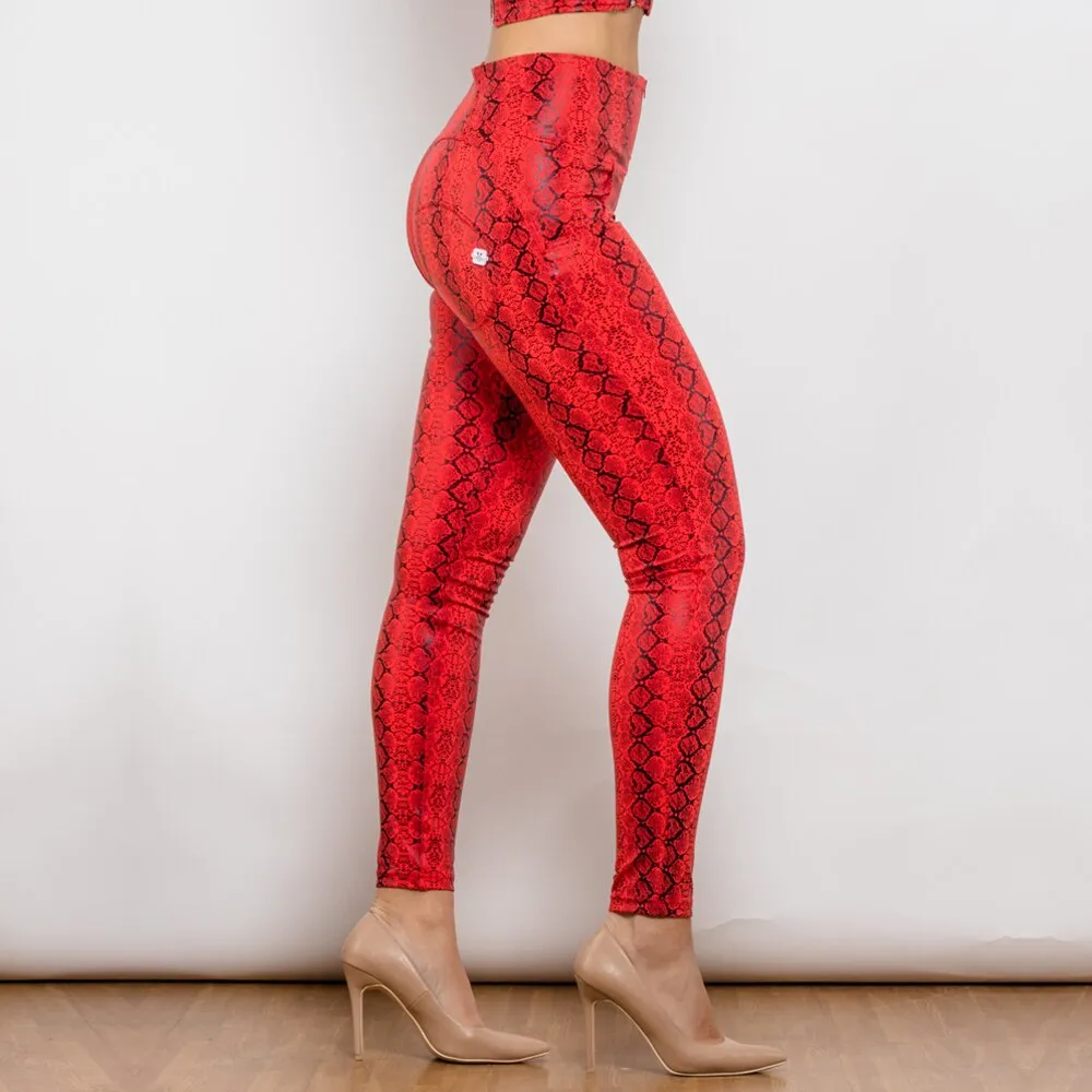 High Waist Red Snake Pattern Printing