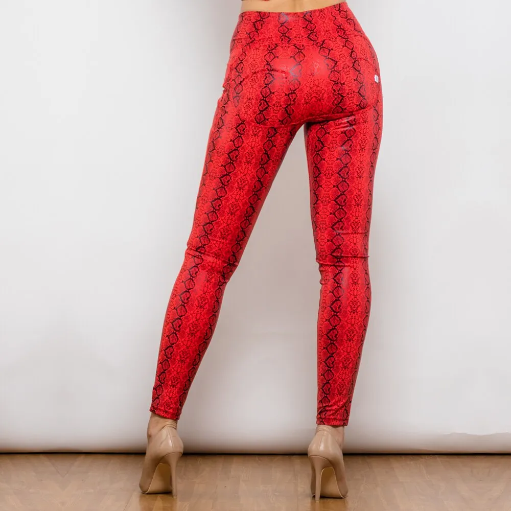 High Waist Red Snake Pattern Printing