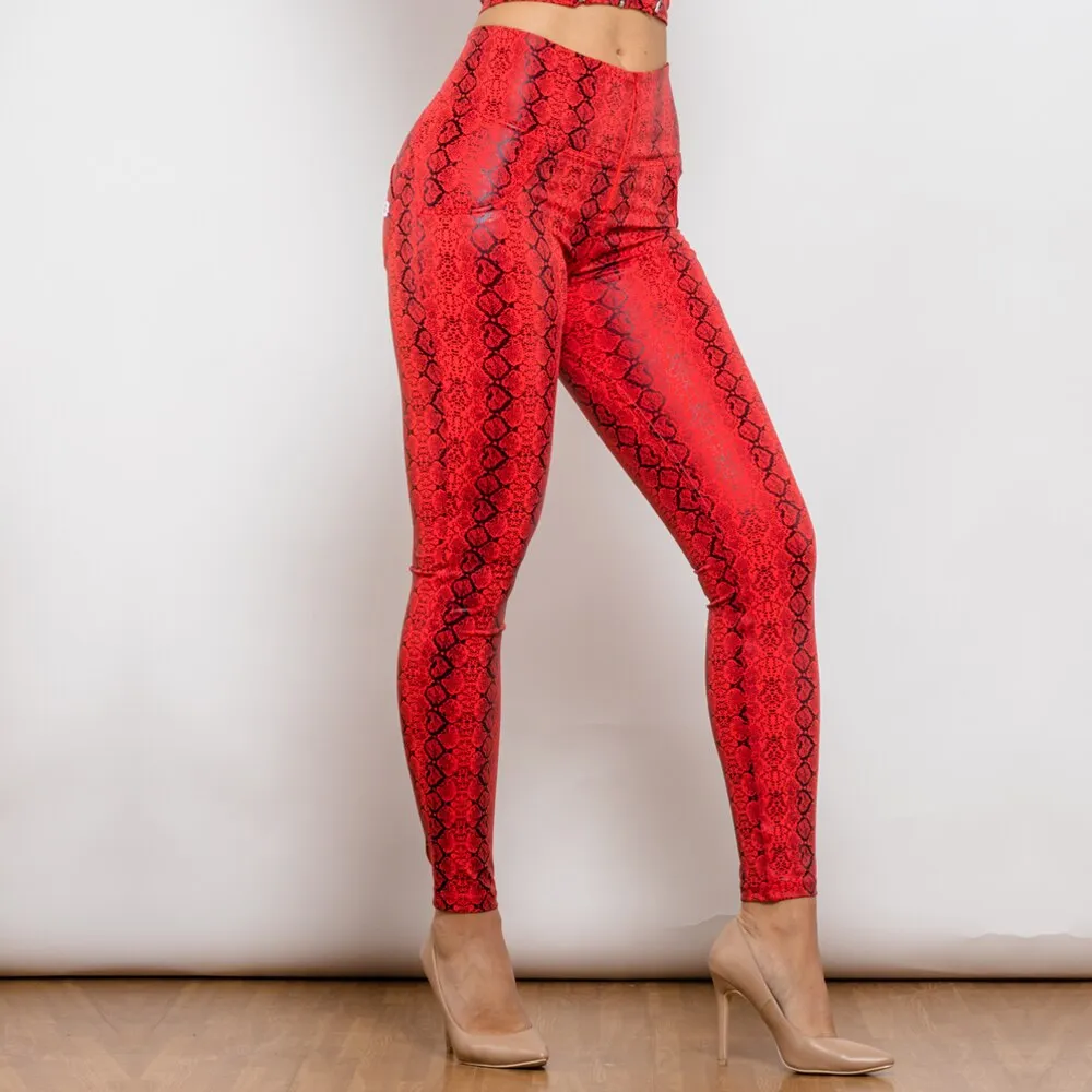 High Waist Red Snake Pattern Printing