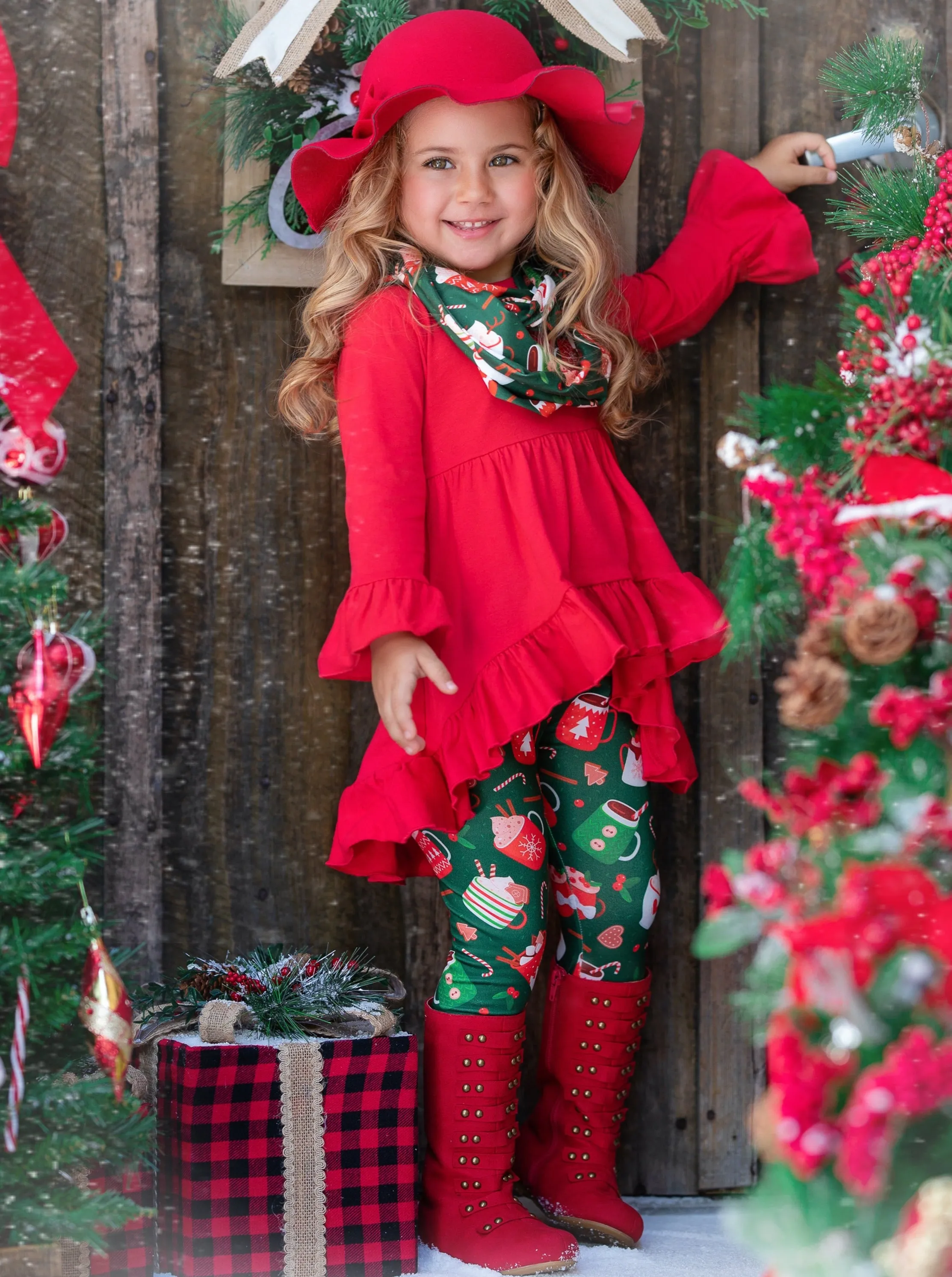 Hot Cocoa And Holiday Mugs Tunic, Scarf, And Legging Set