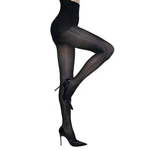 HTRUIYATY Women's Super Shiny Tights Control Top Waist 8D Pantyhose Silk Stockings Ultra Shimmery High Waist Pantyhose-Black