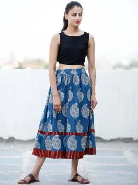 Indigo Green Ajrakh Hand Block Printed Short Skirt  - S40FXXX