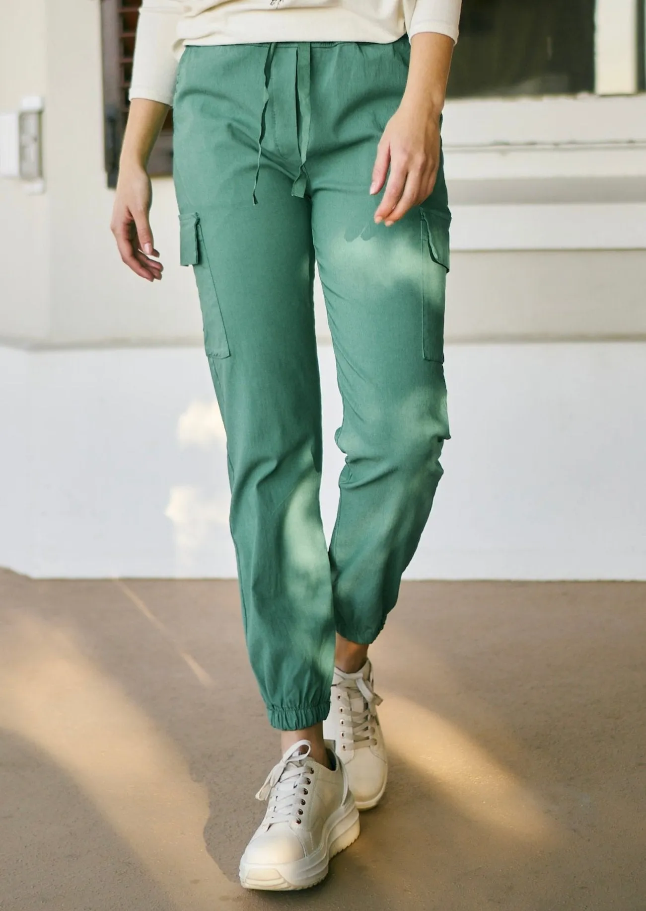 Italian Cargo Joggers in Forest Green