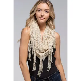 Ivory Net Boucle Yarn Fringe Infinity Winter Fall Casual Women's Scarf