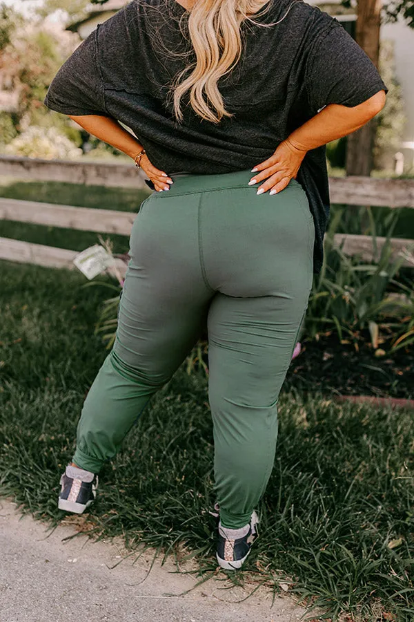 Ivy League Style High Waist Butter Soft Joggers In Light Forest Curves